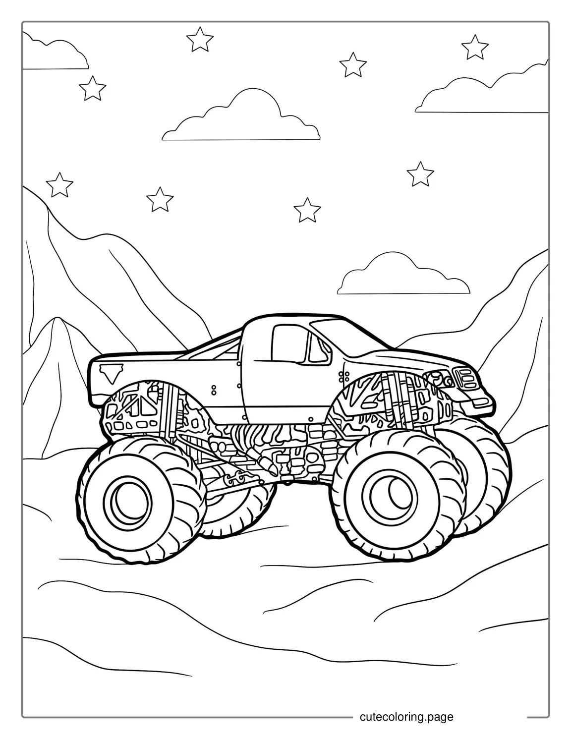 Blue Thunder Monster Truck To Color coloring page