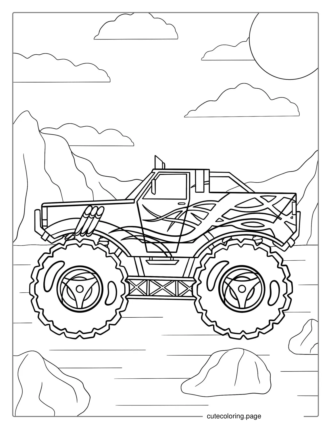 Coloring Page Of a Monster Truck In The Desert coloring page