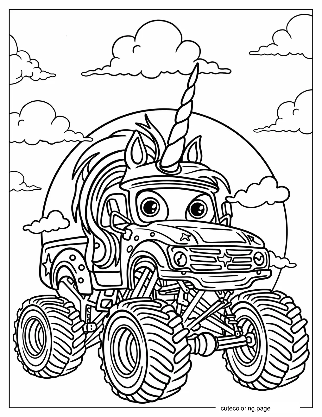 Cute Sparkle Smash Monster Truck Coloring Sheet coloring page