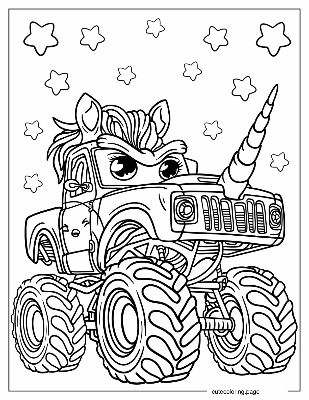 Detailed Sparkle Smash Monster Truck Coloring Page For Kids coloring page