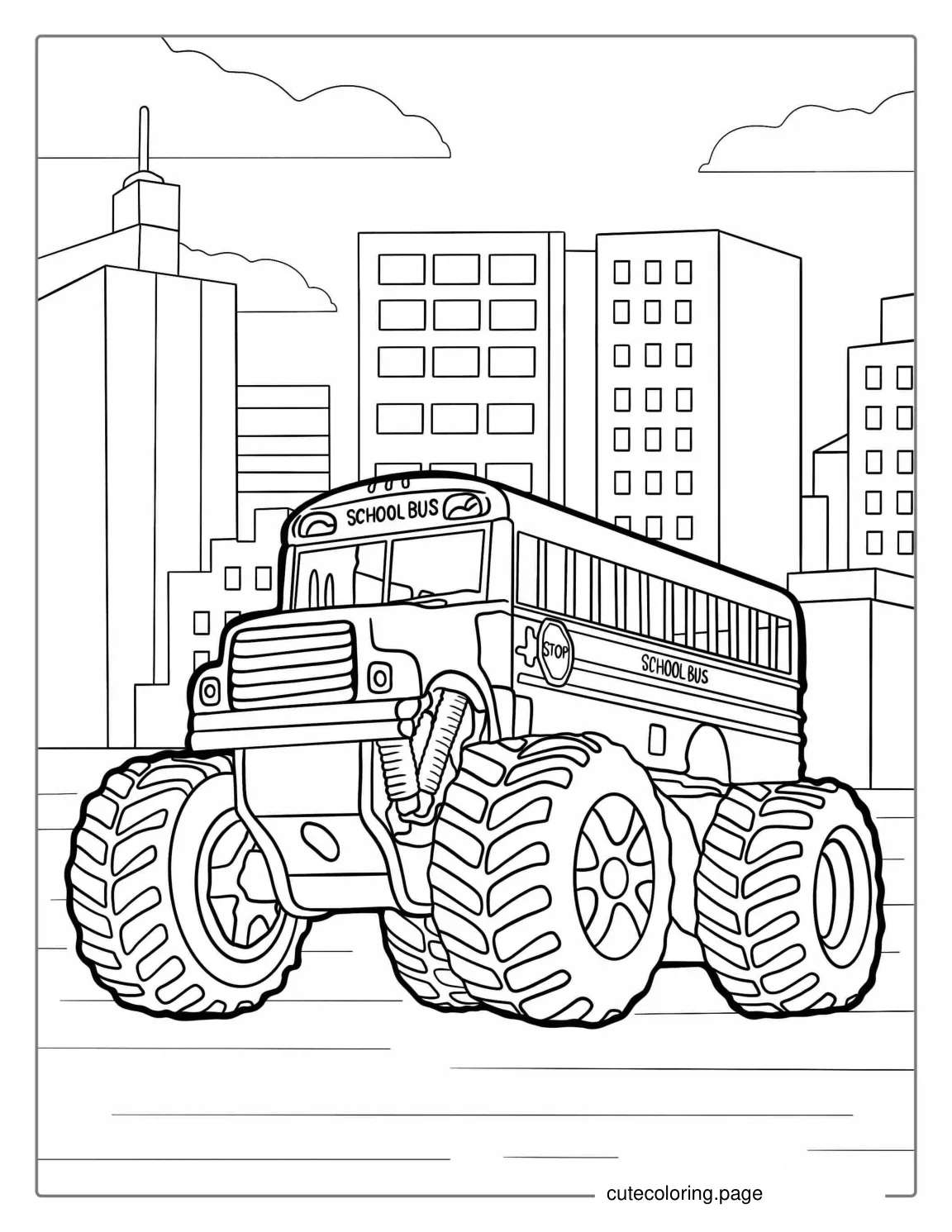 School Bus Monster Truck Coloring Page coloring page