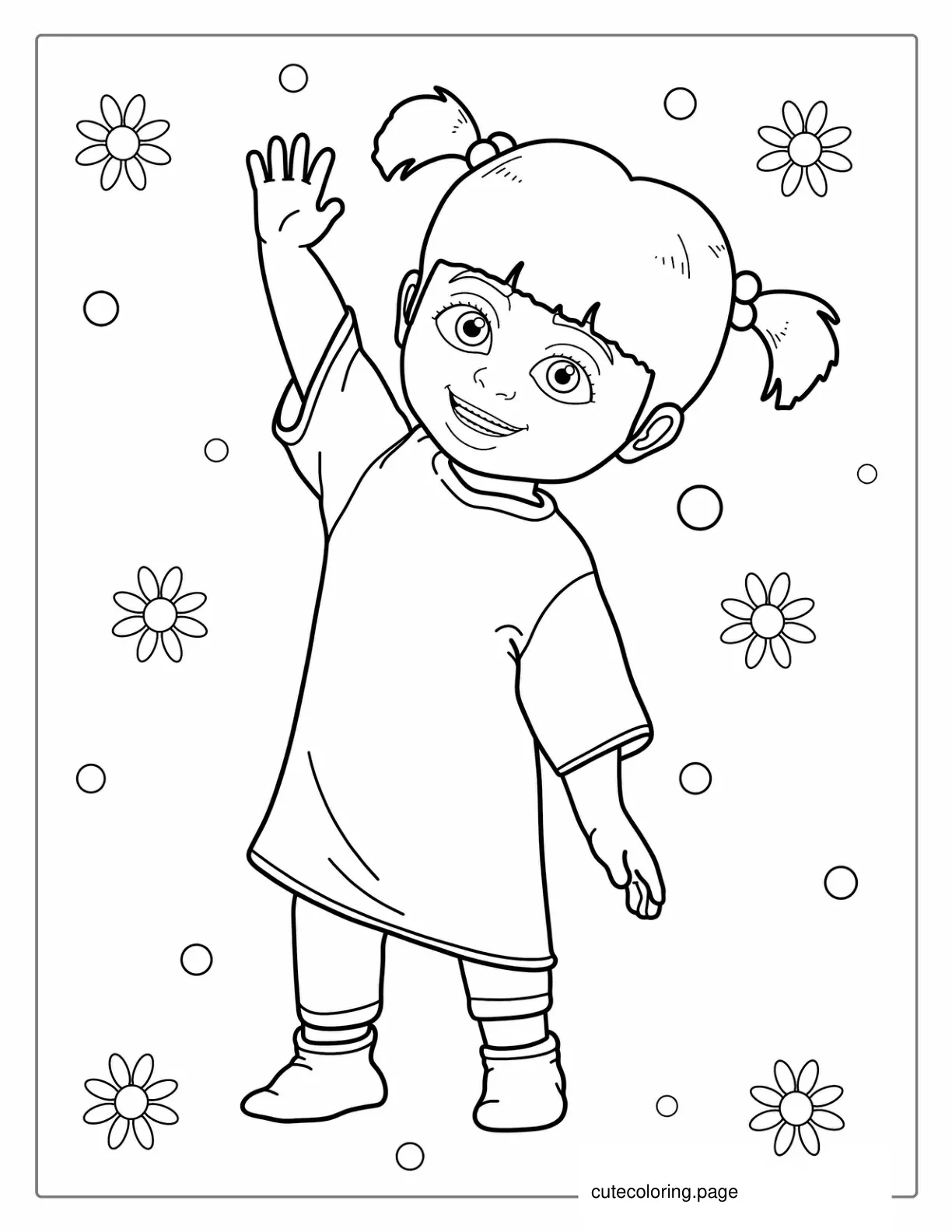 Coloring Page Of Boo With Flowers For Kids coloring page