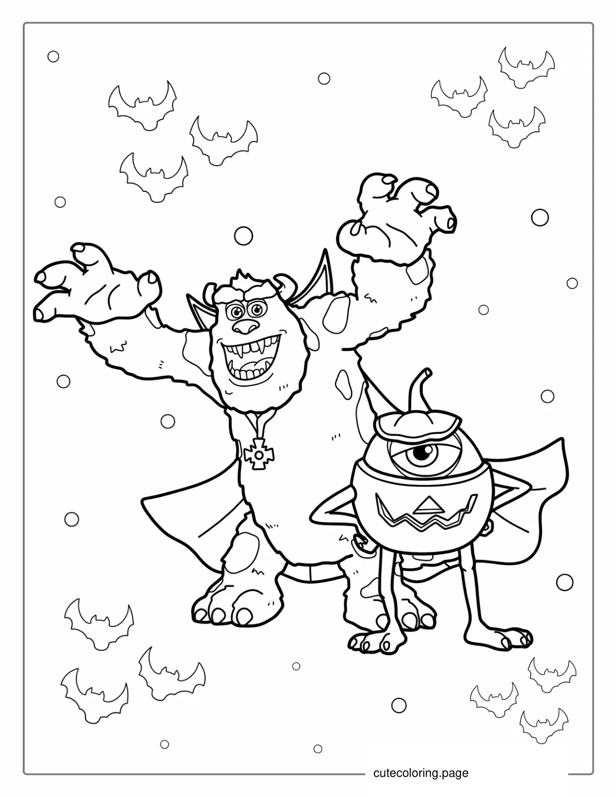 Mike And Sullivan Dressed Up For Halloween To Color coloring page