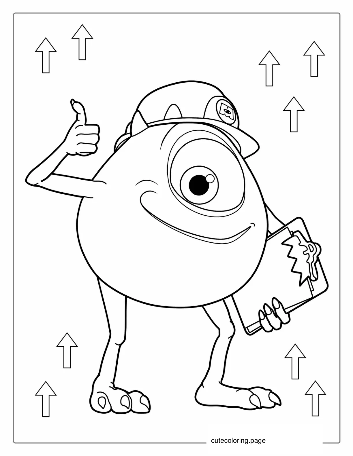 Smiling Mike Wazowski Holding a Clip Board coloring page