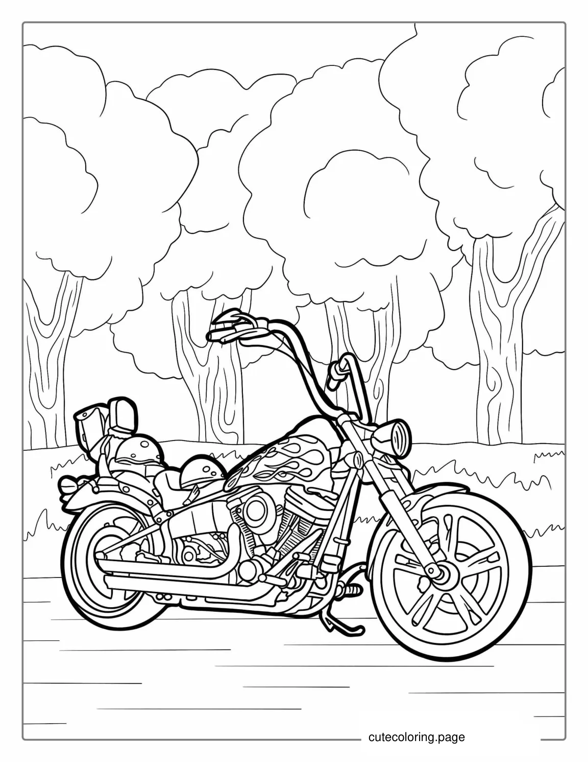 Coloring Sheet Of Harley Davidson Motorcycle With Flames coloring page