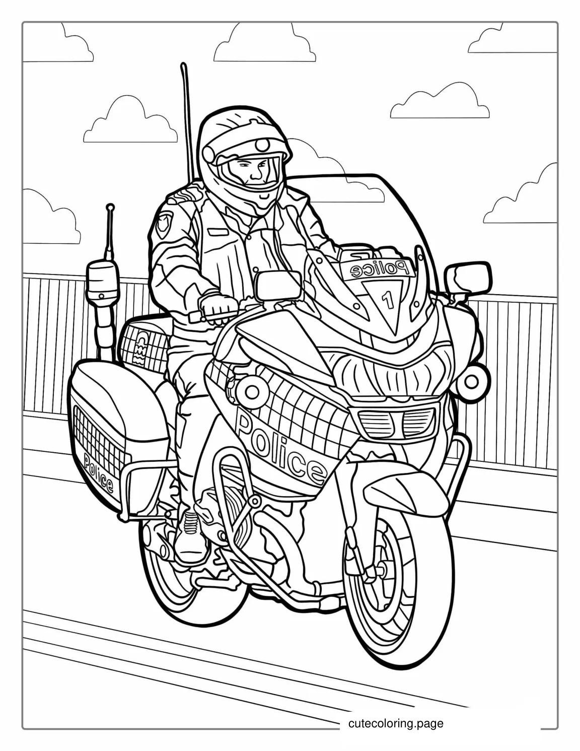 Police Motorcycle Coloring Page For Kids coloring page