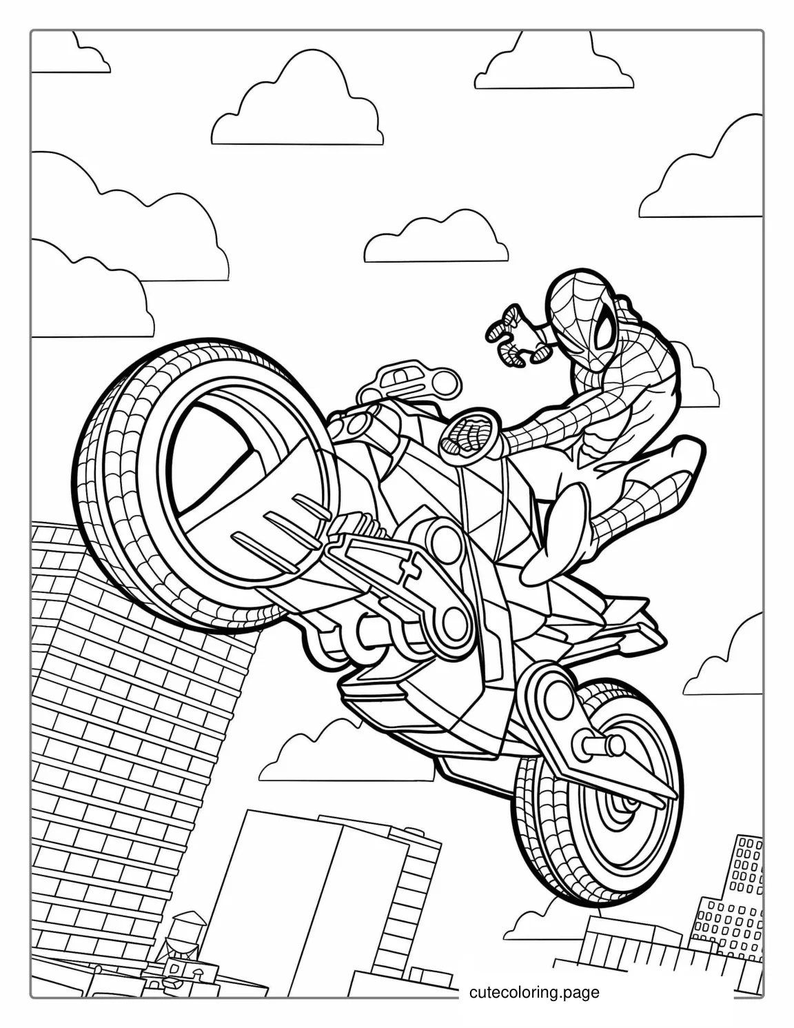 Spider Man Motorcycle Coloring Page coloring page