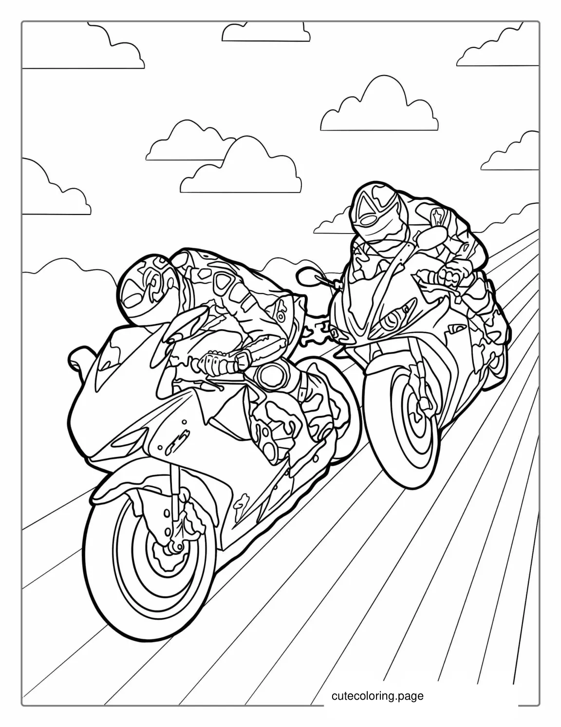 Two Motorcycles Racing On Track coloring page