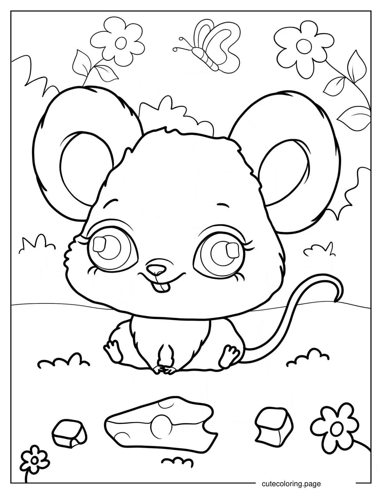 Chibi Mouse On Grass Coloring Page coloring page