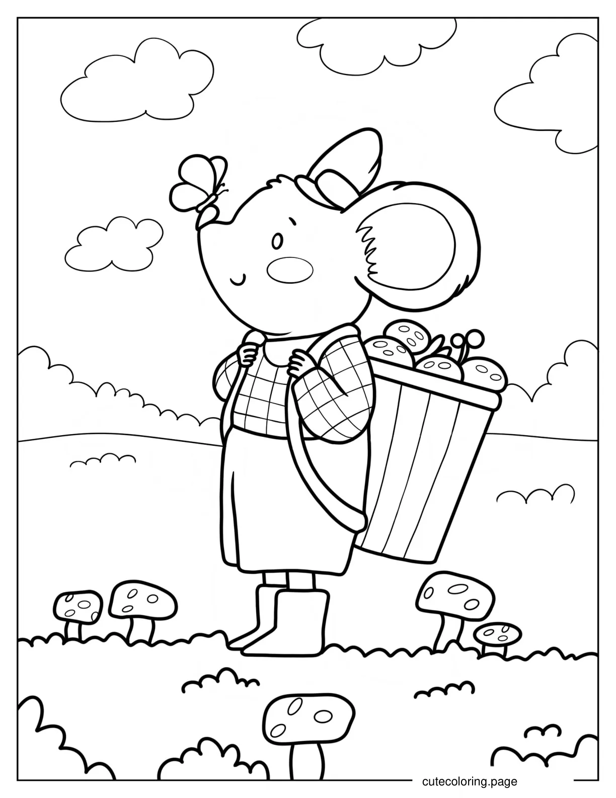 Farmer Mouse With Butterfly On Nose Coloring Sheet coloring page