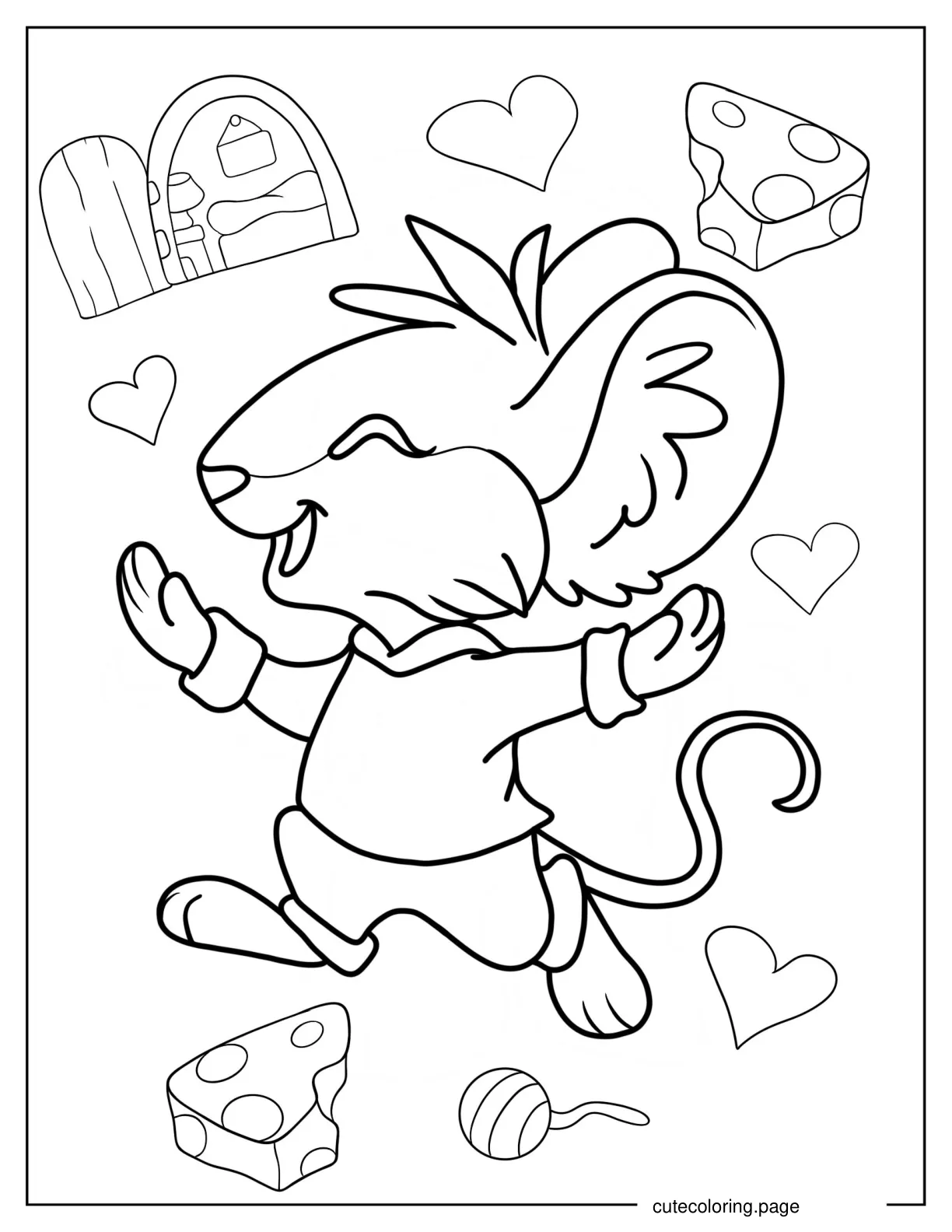 Happy Mouse In Sweater Skipping Coloring Sheet coloring page