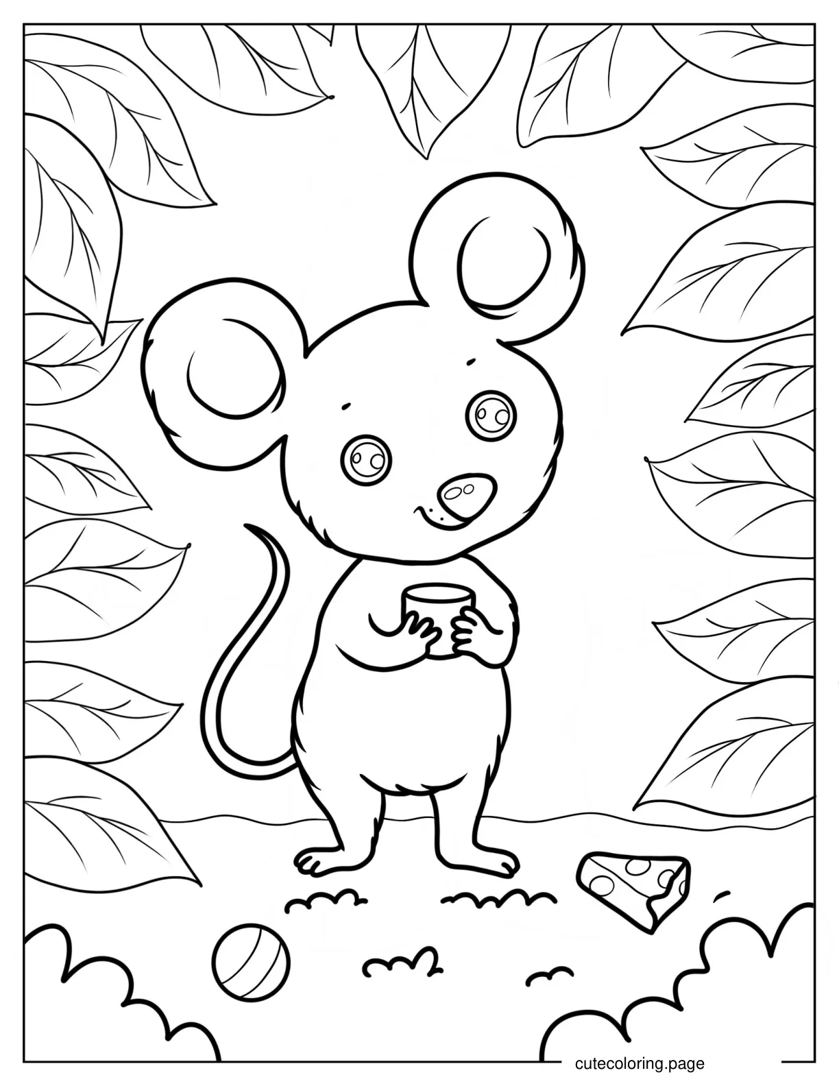 Mouse Holding Cup With Cheese On Ground Coloring Sheet coloring page