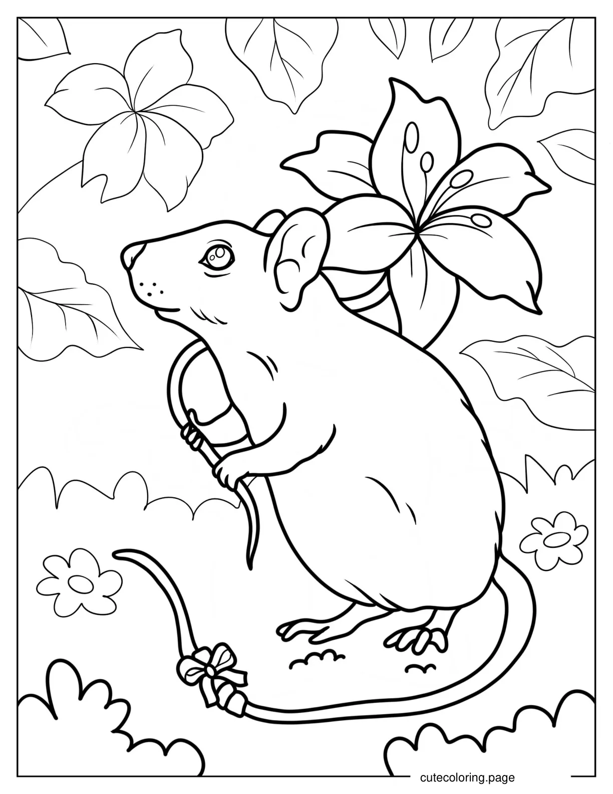 Realistic Mouse Holding Flower Coloring Page coloring page