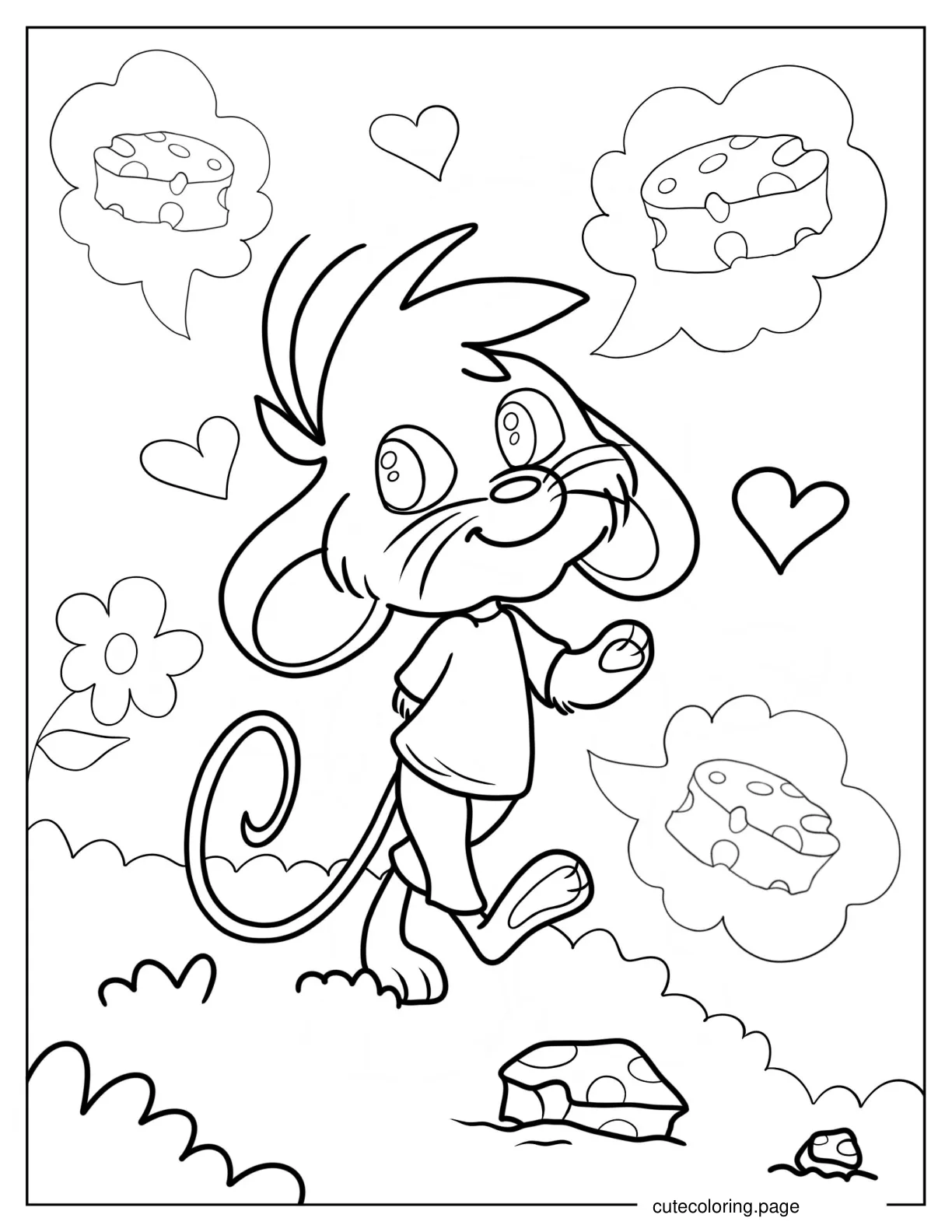 Riki Mouse Walking In Garden Coloring Page coloring page