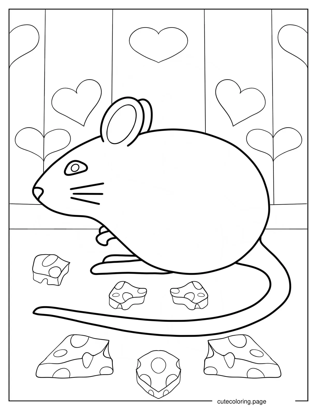 Simple Mouse Outline With Cheese Coloring Sheet coloring page