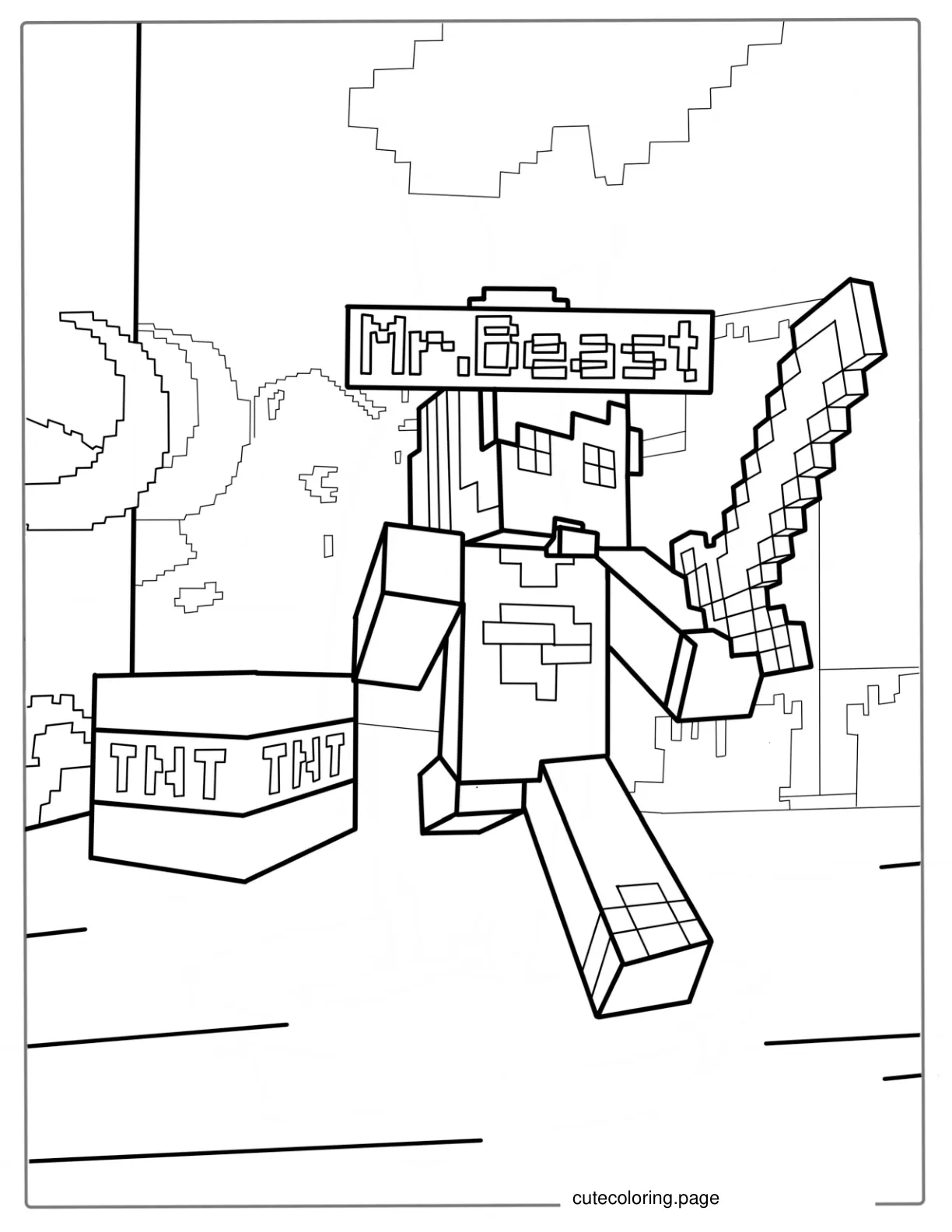 Mr Beast Minecraft Coloring Page For Kids coloring page