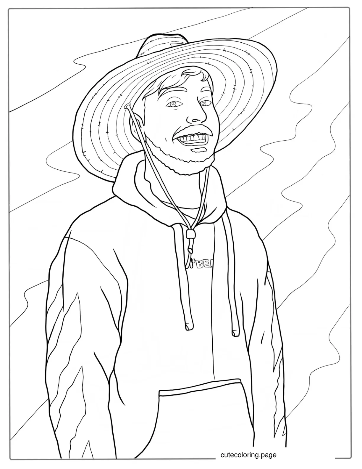 Mr Beast Wearing Straw Hat Coloring Sheet coloring page