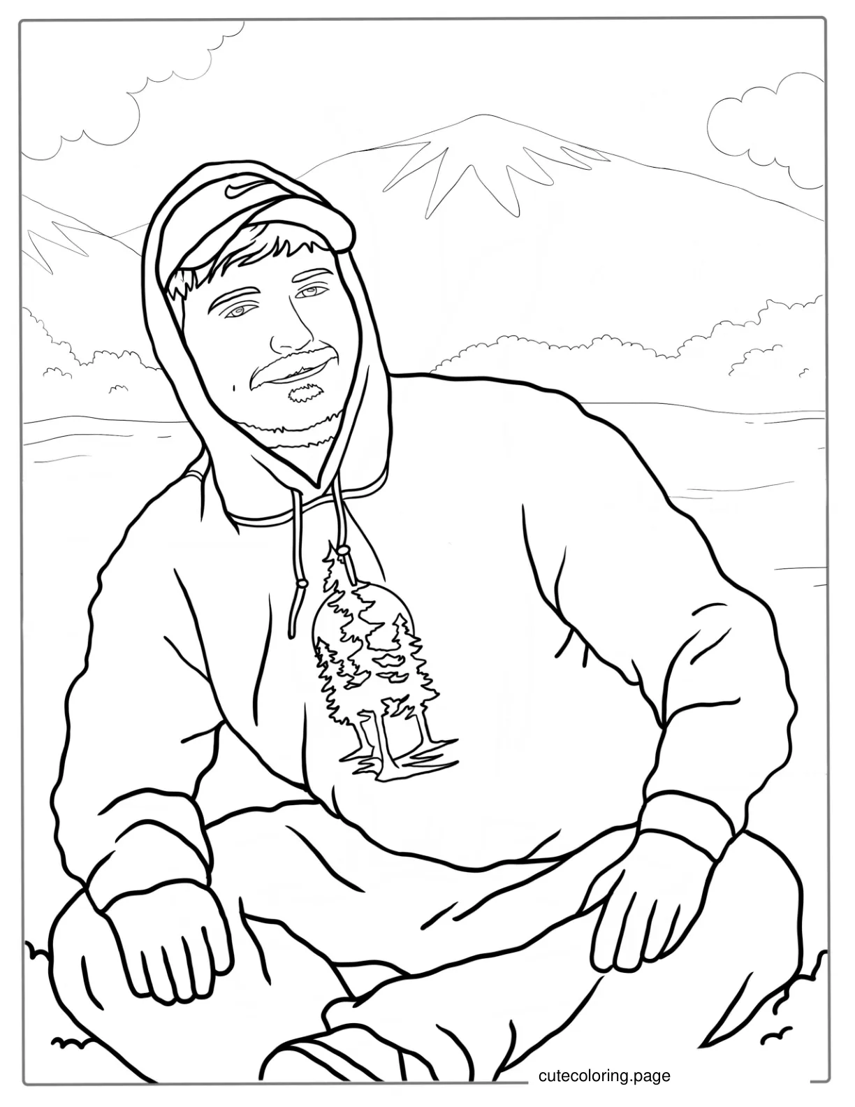 Mr Beast With Team Trees Hoodie To Color coloring page