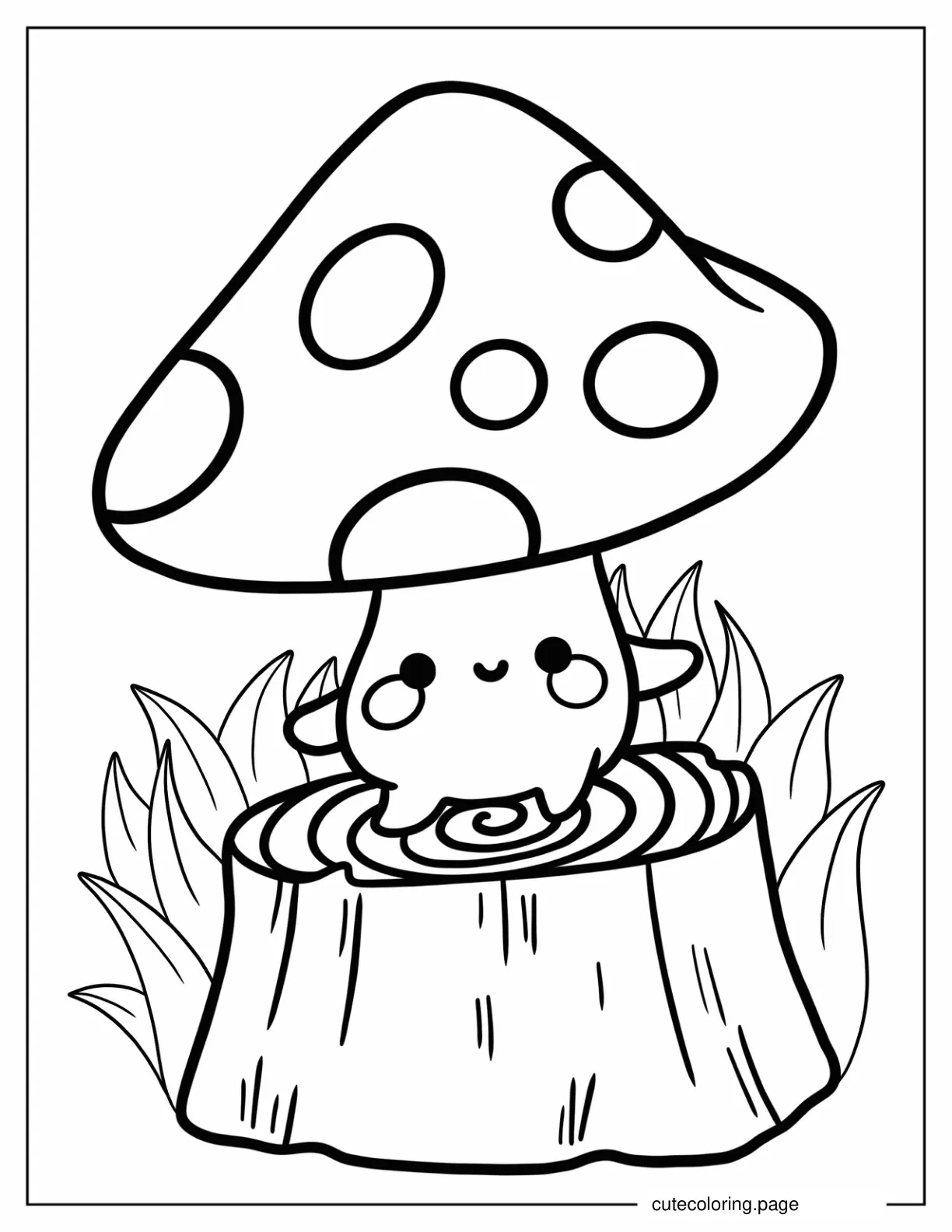 Adorable Mushroom Standing On Stump coloring page