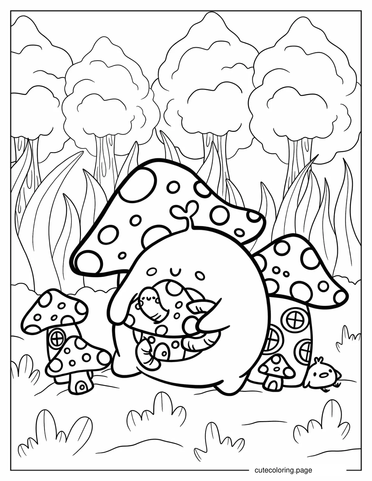 Coloring Sheet Of Kawaii Mushrooms coloring page