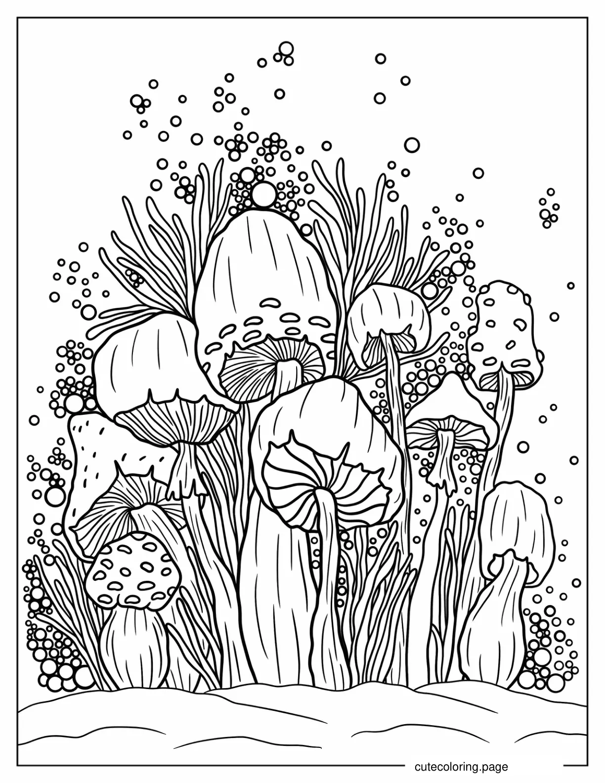 Detailed Mushrooms To Color coloring page