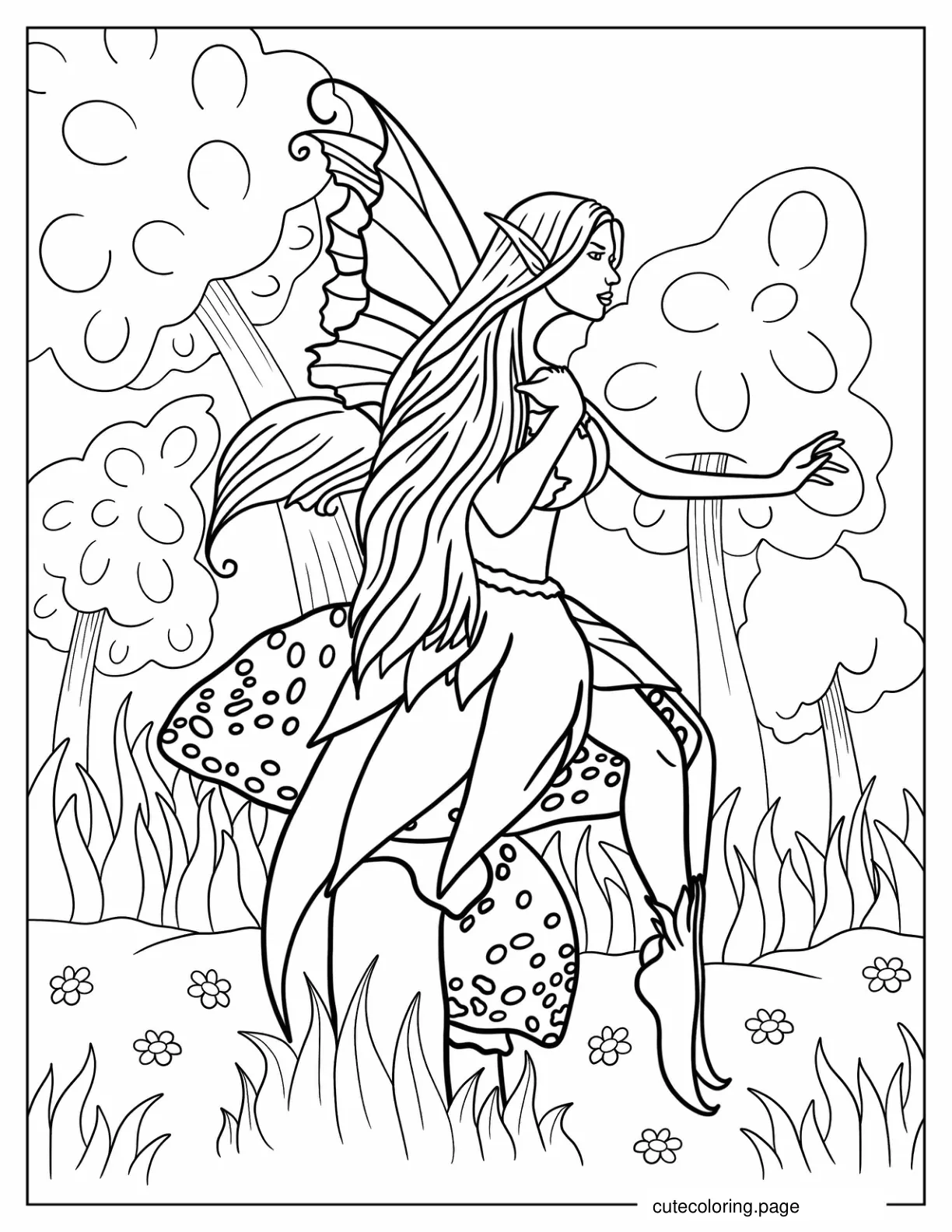 Fairy Sitting On Mushroom coloring page