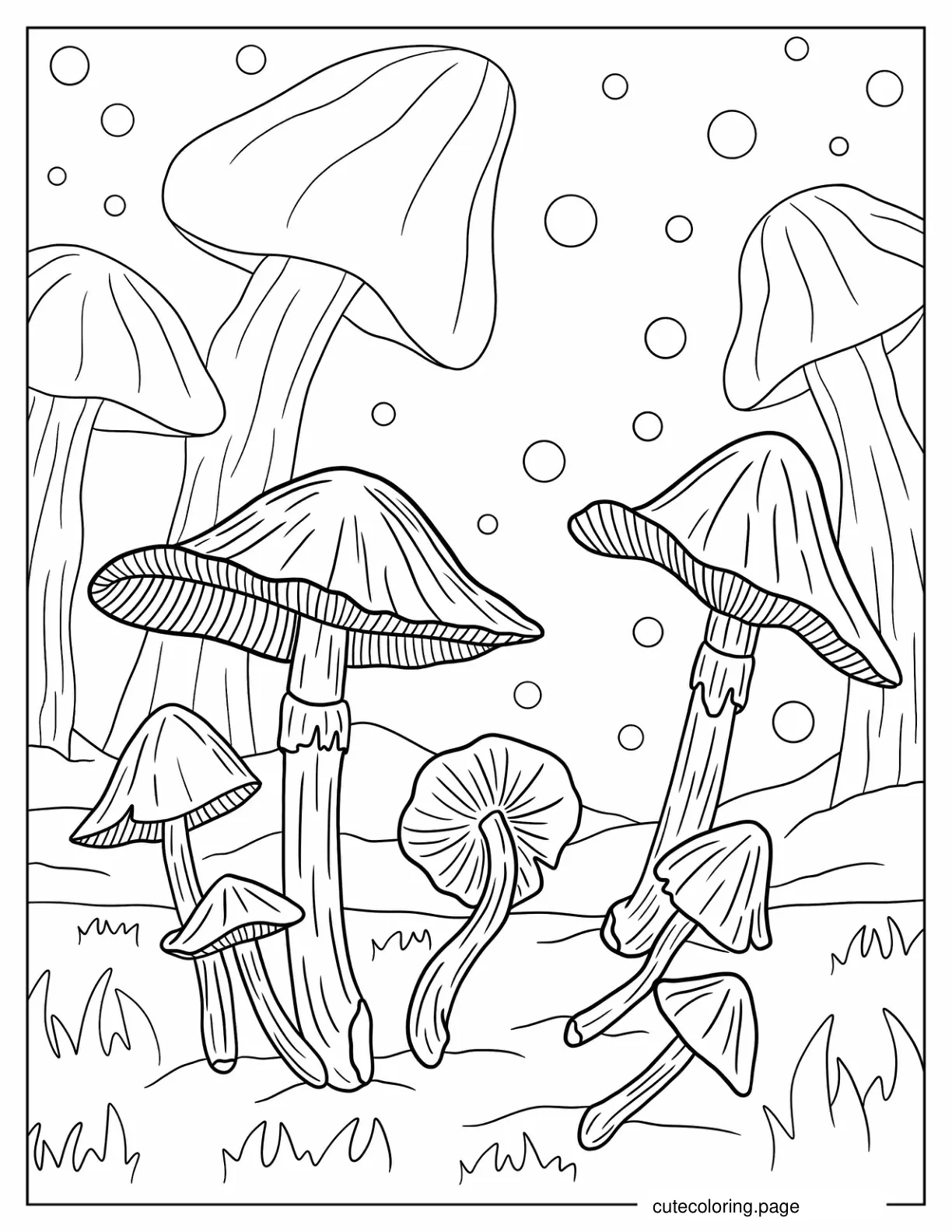 Forrest Floor Mushrooms To Color coloring page