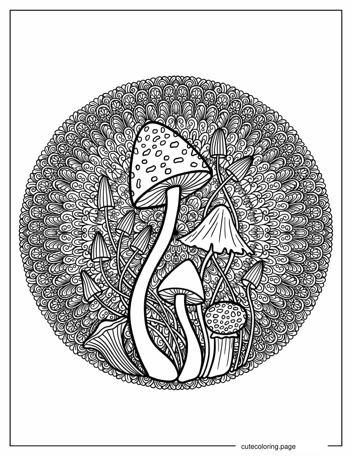 Intricate Mushroom Mandala To Color coloring page