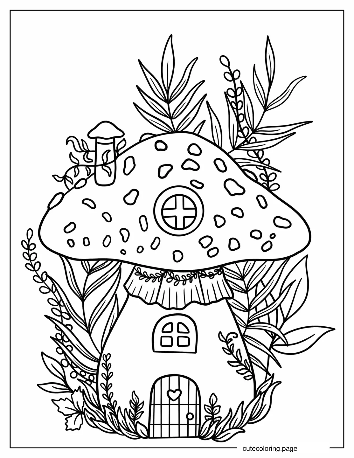 Kawaii Mushroom House To Color coloring page