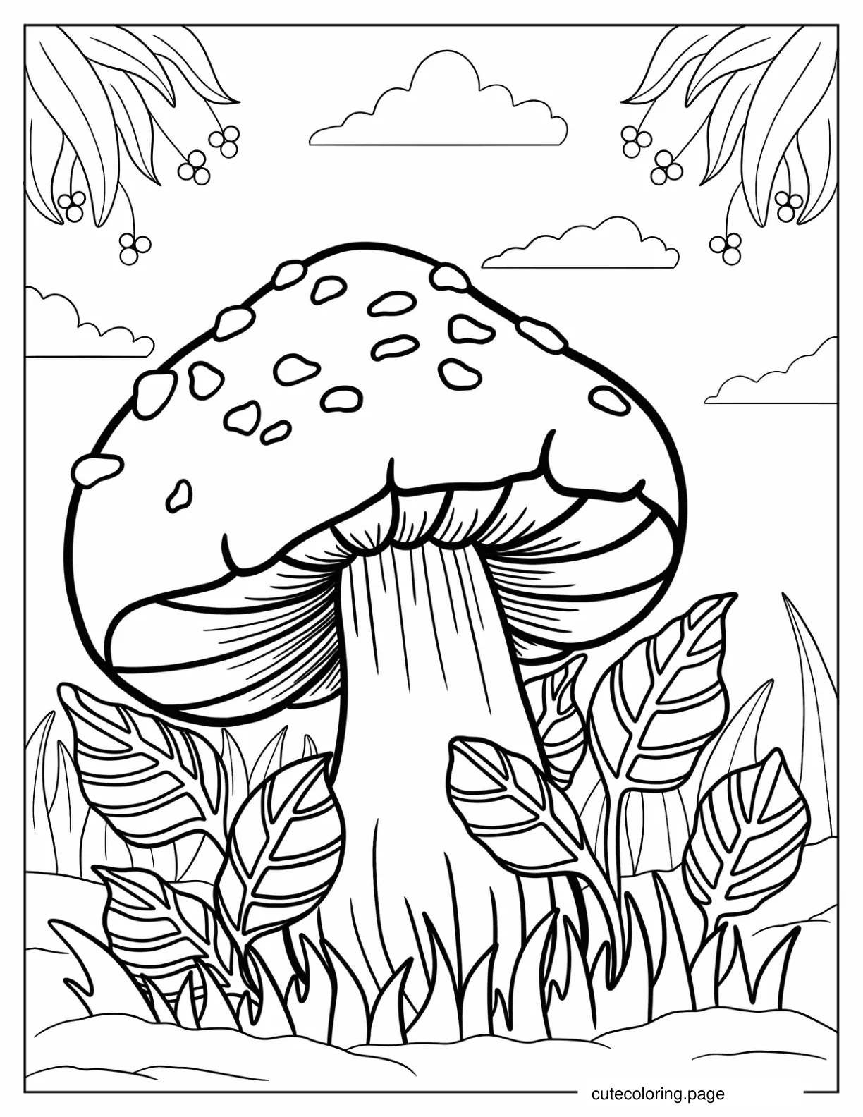 Large Mushroom Growing In The Forest coloring page