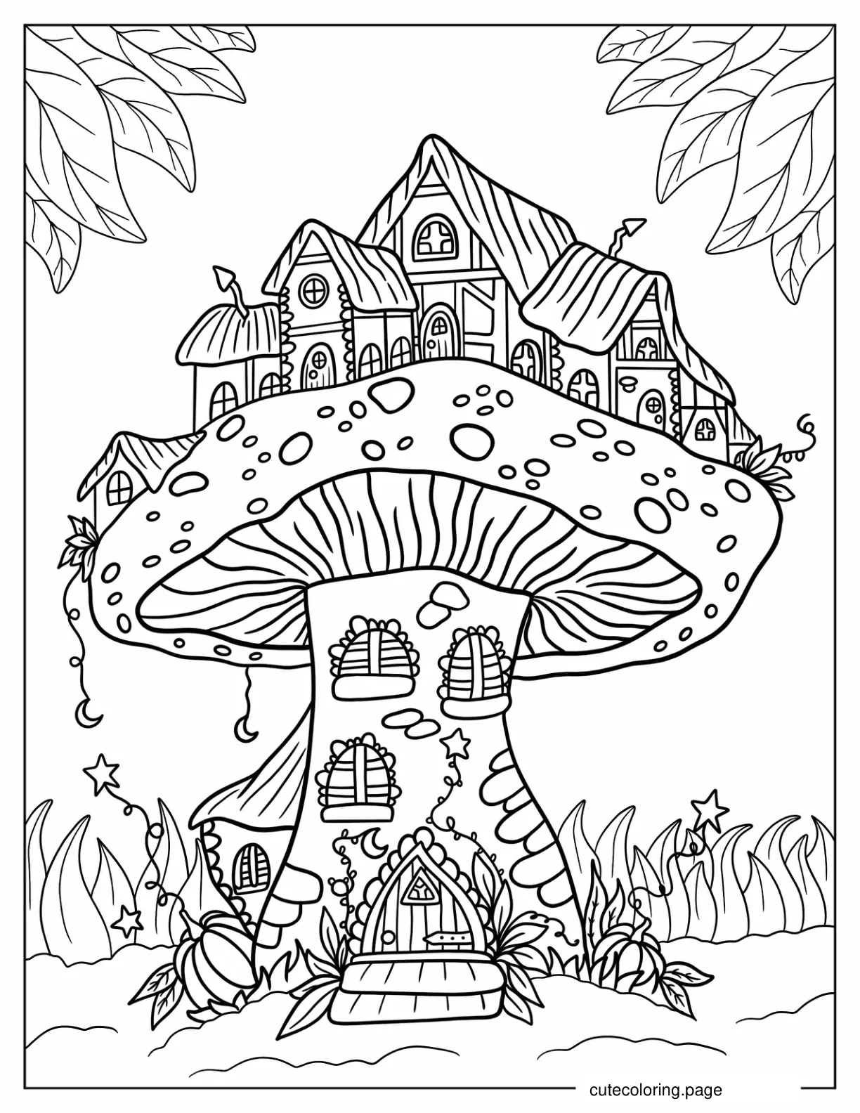 Magical Mushroom House To Color coloring page