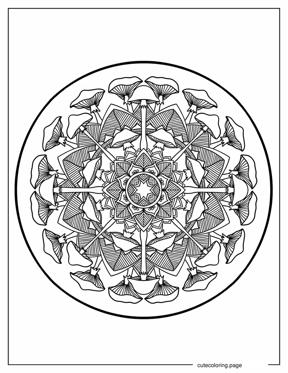 Mushroom Mandala To Color coloring page