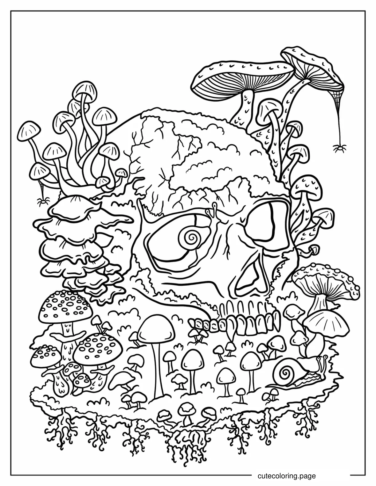 Mushrooms Growing Out Of Skull coloring page