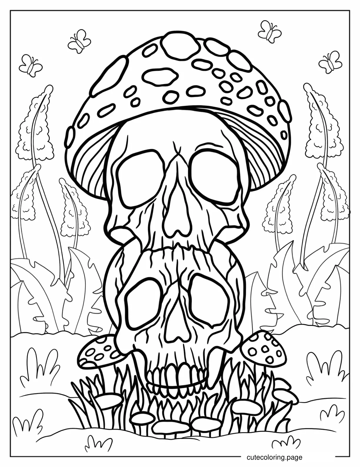 Skull Themed Mushroom To Color coloring page