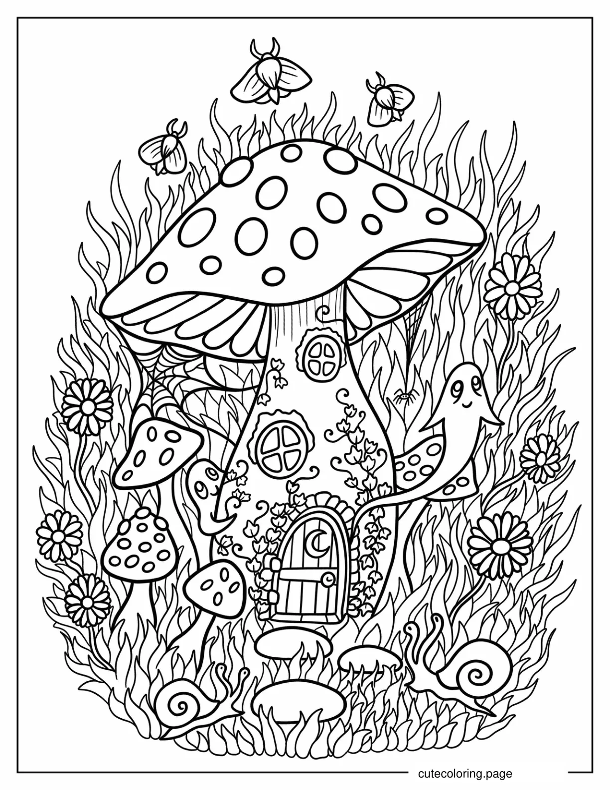 Spooky Themed Mushroom House coloring page