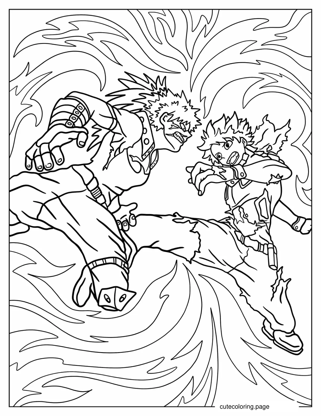 Katsuki Bakugo And Izuku Midoriya Fighting Coloring Page coloring page