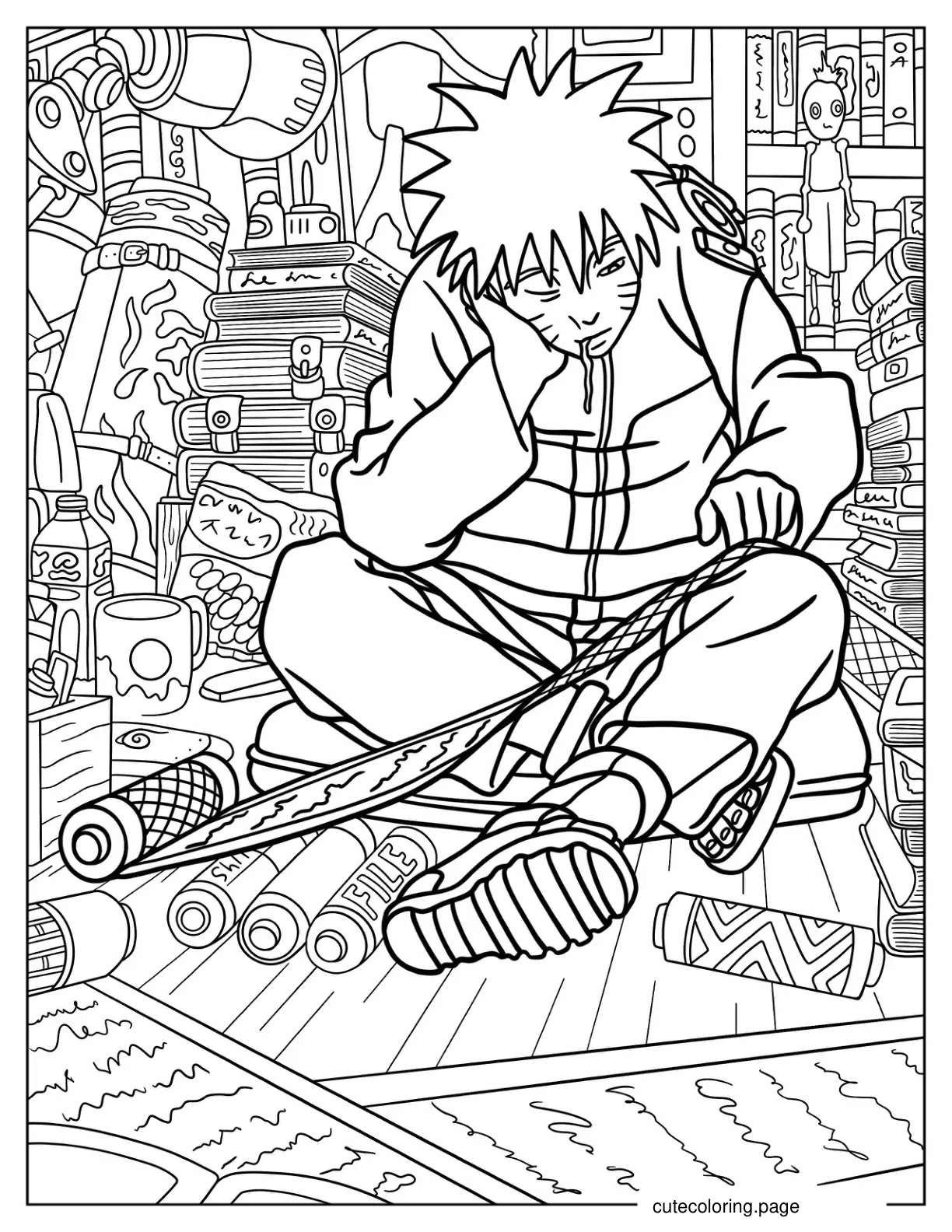 Detailed Naruto Studying Scroll Coloring Page coloring page