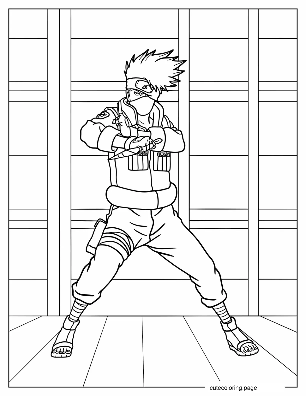 Hatake Kakashi Holding Kunai Coloring Page coloring page