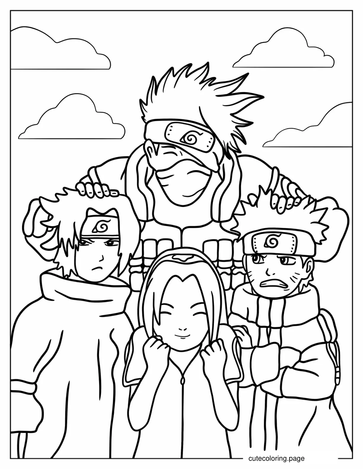 Iconic Naruto Team Seven Pose Coloring Page coloring page