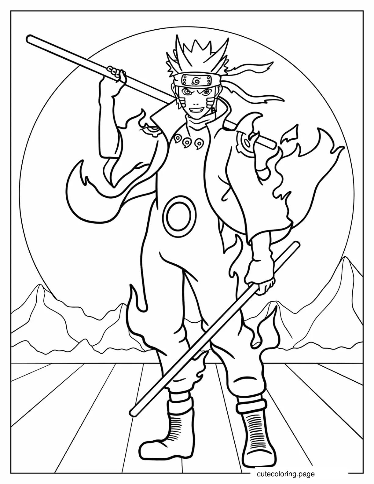 Naruto in Kurama Chakra Mode coloring page