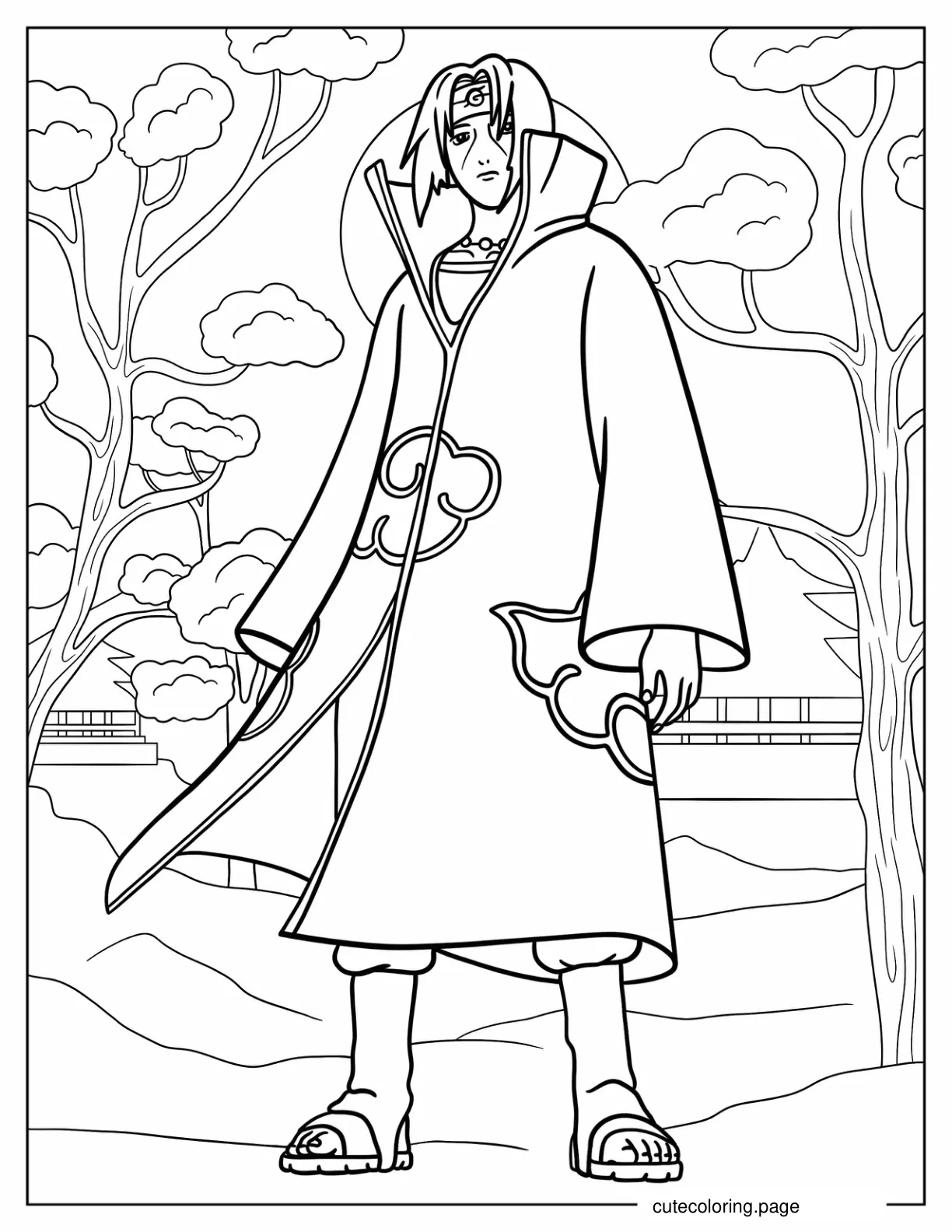 Uchiha Itachi In Akatsuki Robe Coloring Sheet coloring page