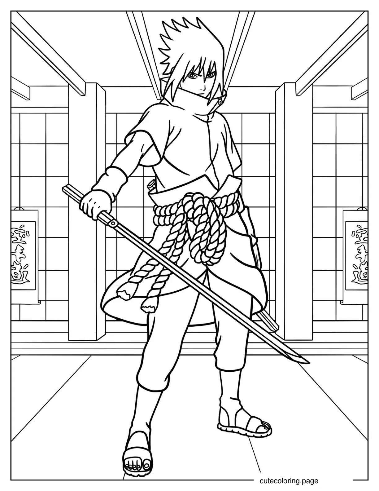 Uchiha Sasuke Holding The Kusanagi coloring page