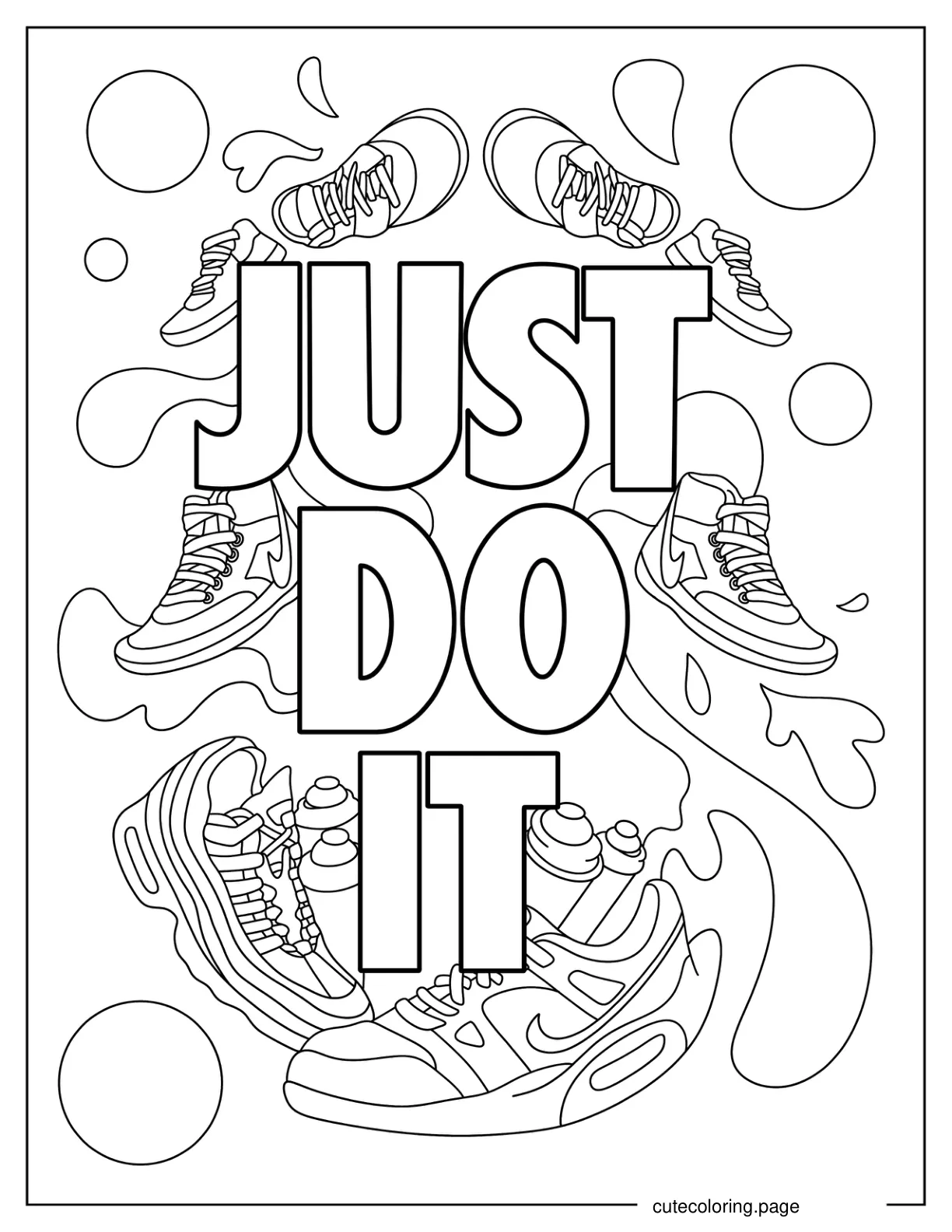 Just Do It Slogan Surrounded By Nike Shoes Coloring Page coloring page