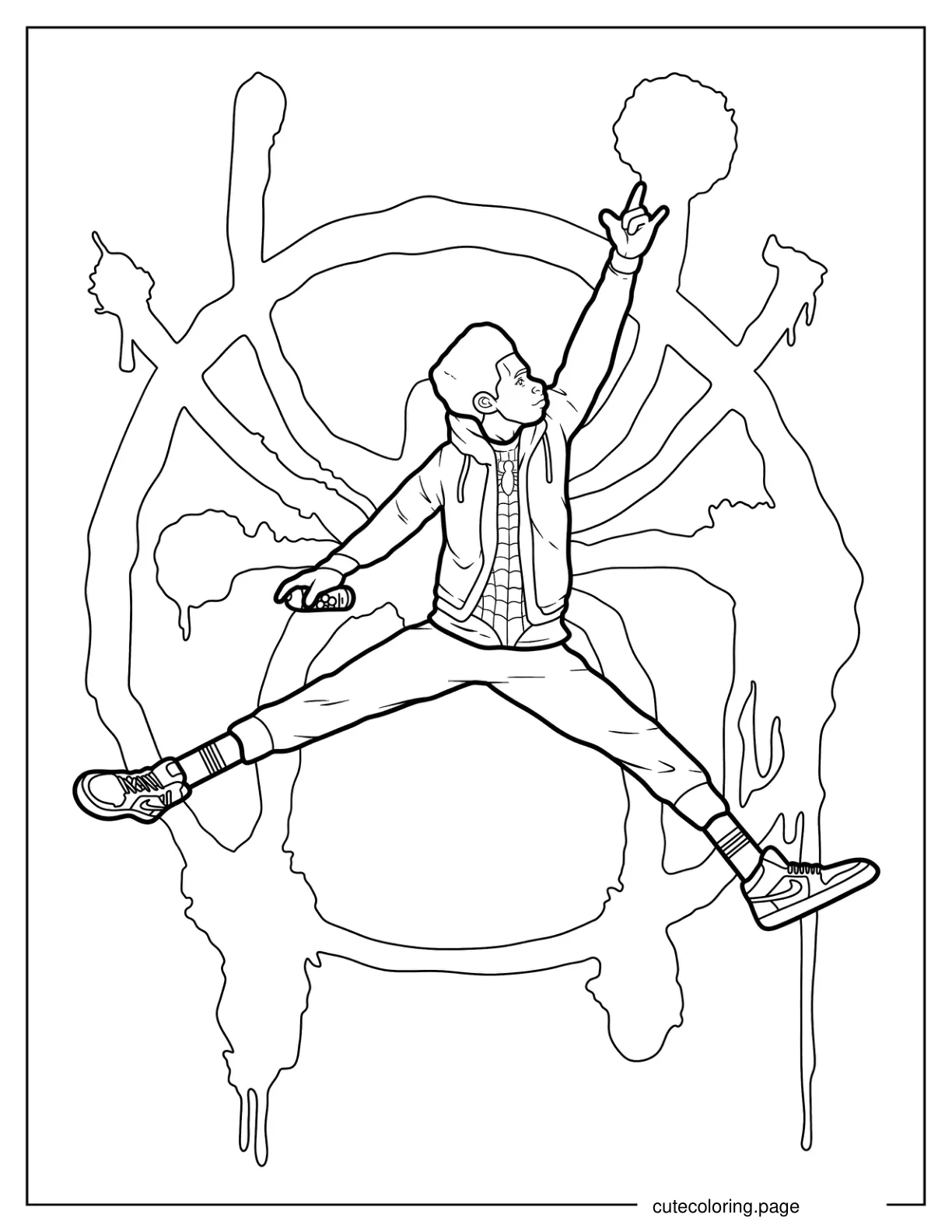 Miles Morales Spider Man In Nike Jumpman Pose coloring page