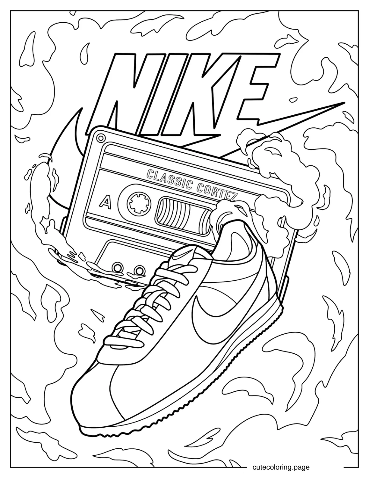 Nike Sneaker Poster With Cassette Tape coloring page