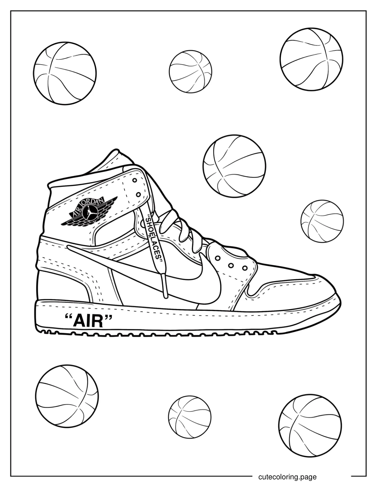 Realistic Air Jordan With Basketball In Background coloring page