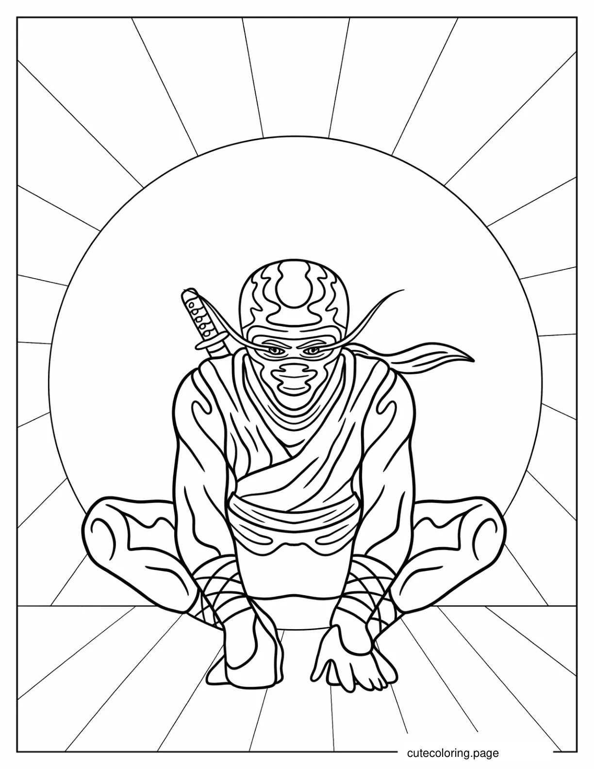 Detailed Ninja Crouching Low Coloring Sheet coloring page