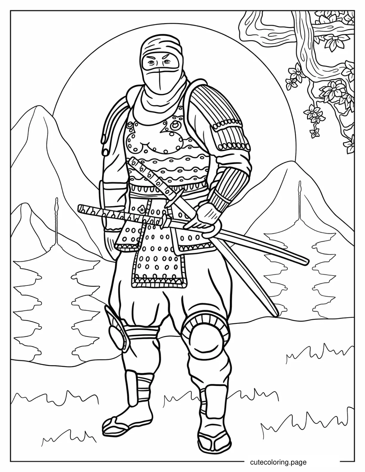 Ninja In Full Armor Coloring Sheet coloring page