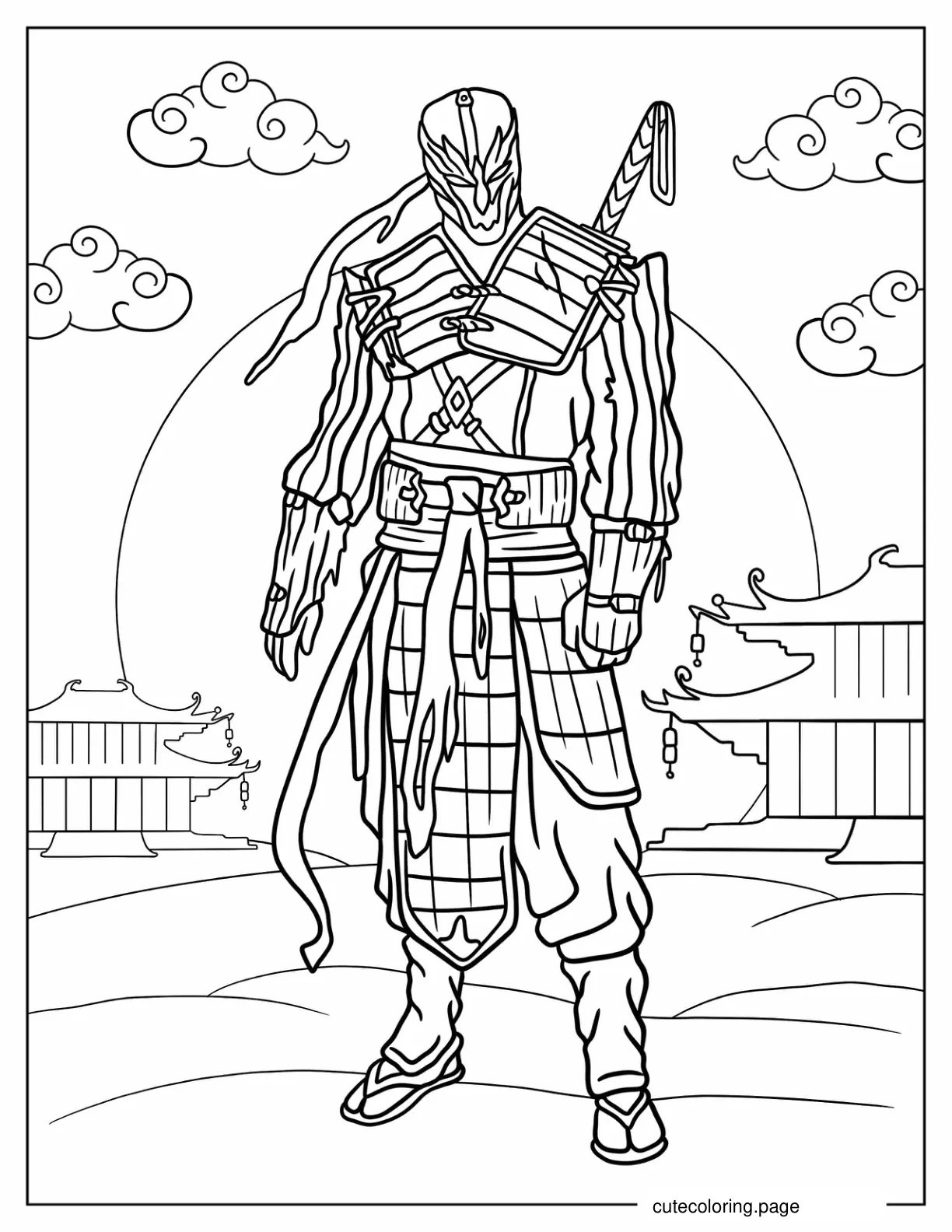 Ninja Warrior In Front Of Full Moon Coloring In coloring page