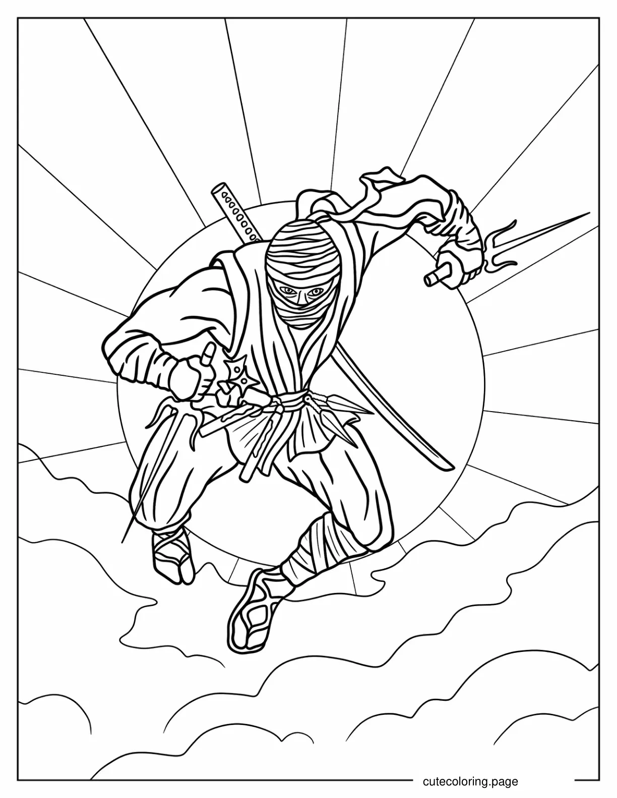 Realistic Ninja In Mid Air coloring page